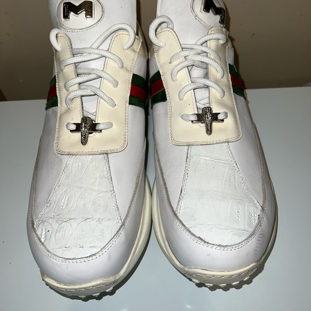 Mauri 8761 White Genuine Crocodile And Nappa Leather Sneakers